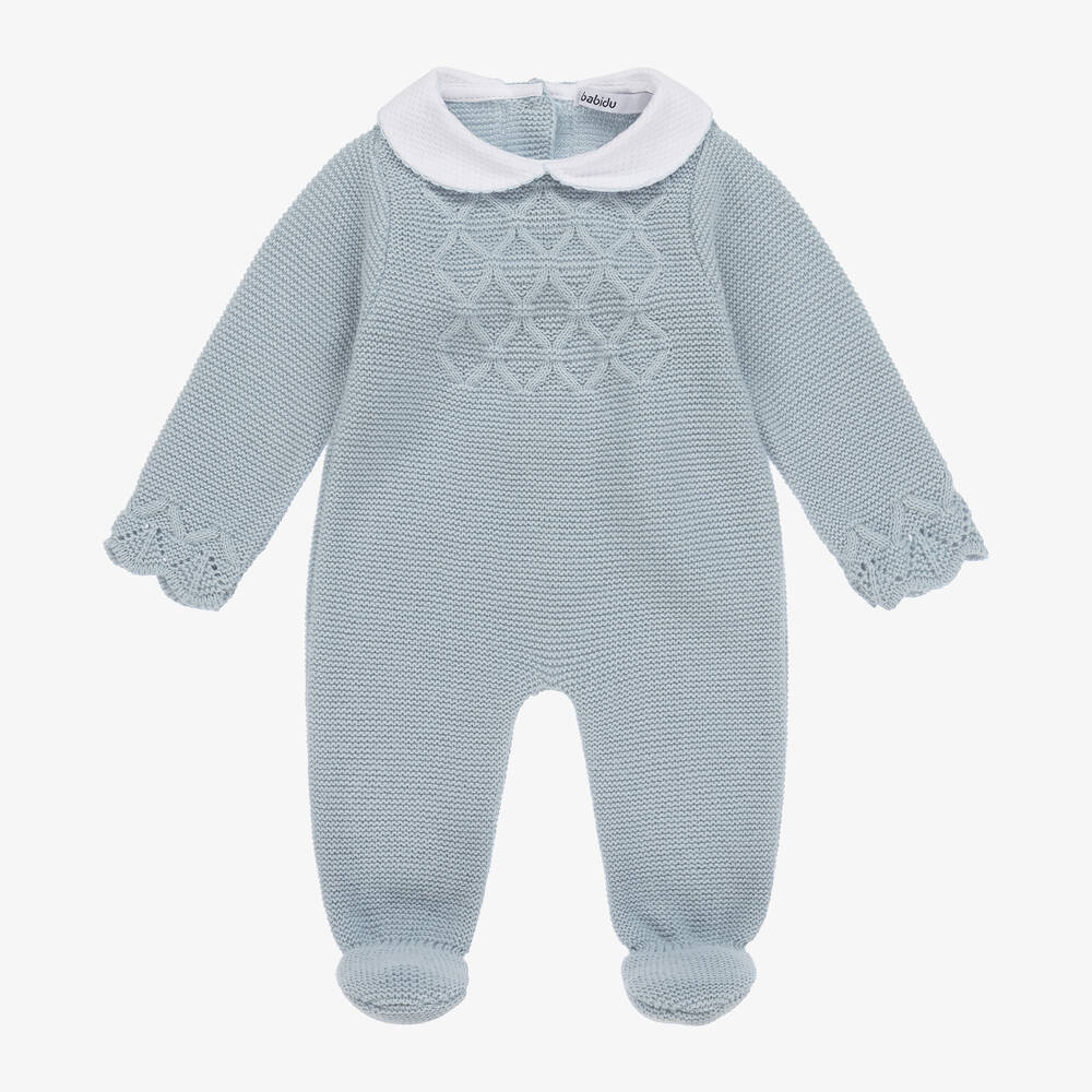 Babidu - Blue Knitted Babygrow | Childrensalon