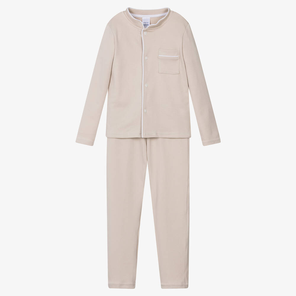 Babidu - Boys Beige Cotton Jersey Pyjamas  | Childrensalon