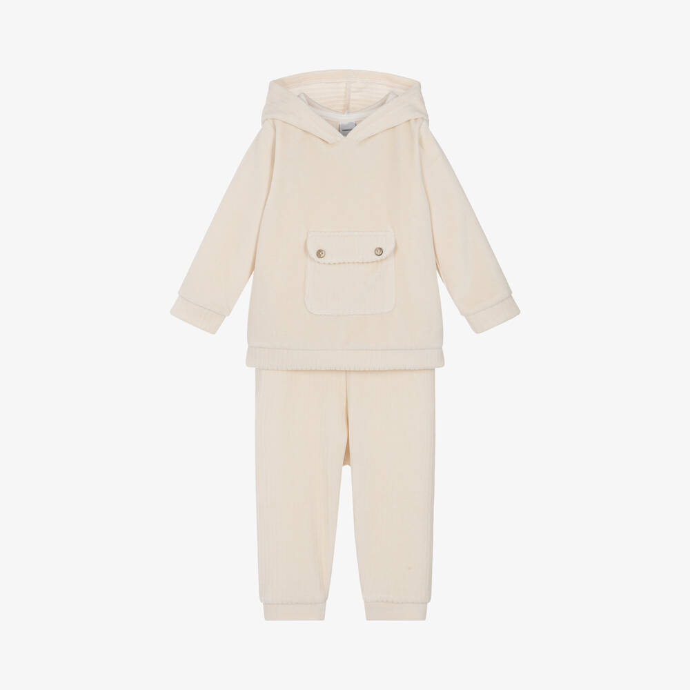 Babidu - Boys Beige Velour Tracksuit | Childrensalon