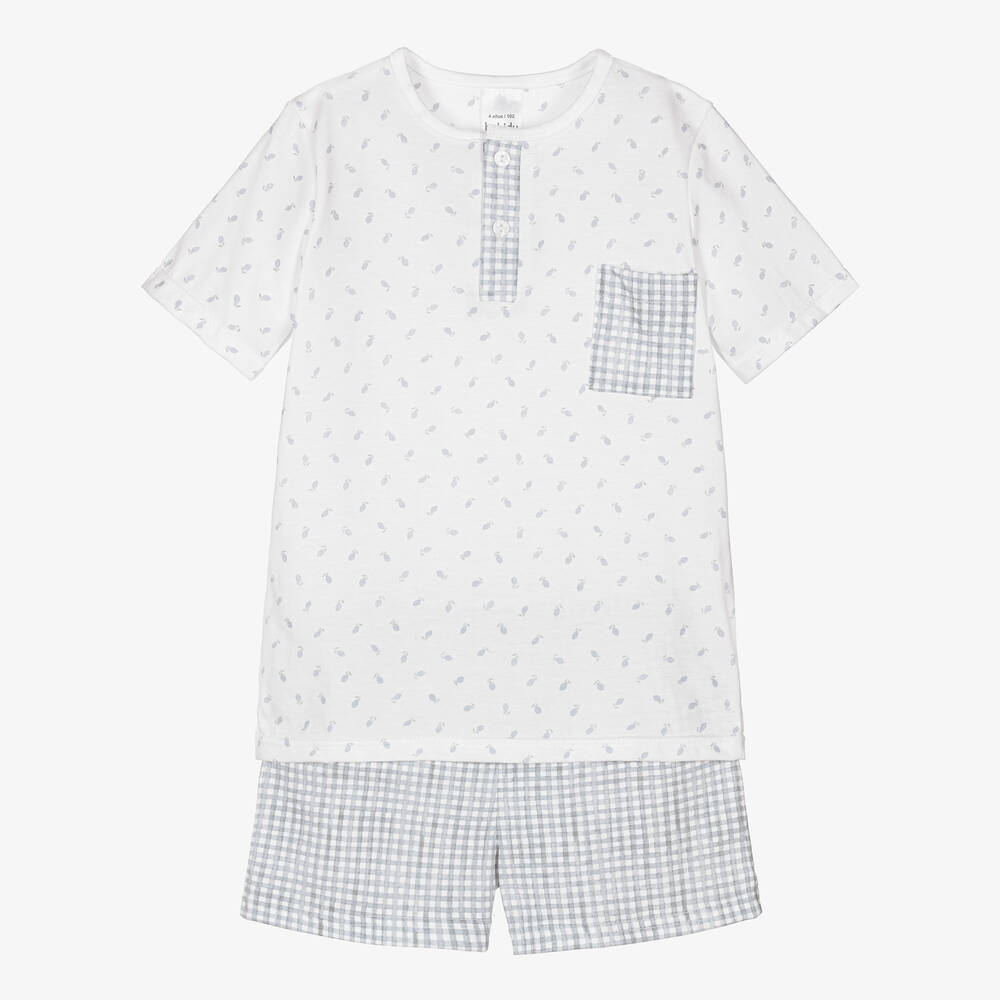 Babidu Kids' Boys Blue Cotton Check Short Pyjamas
