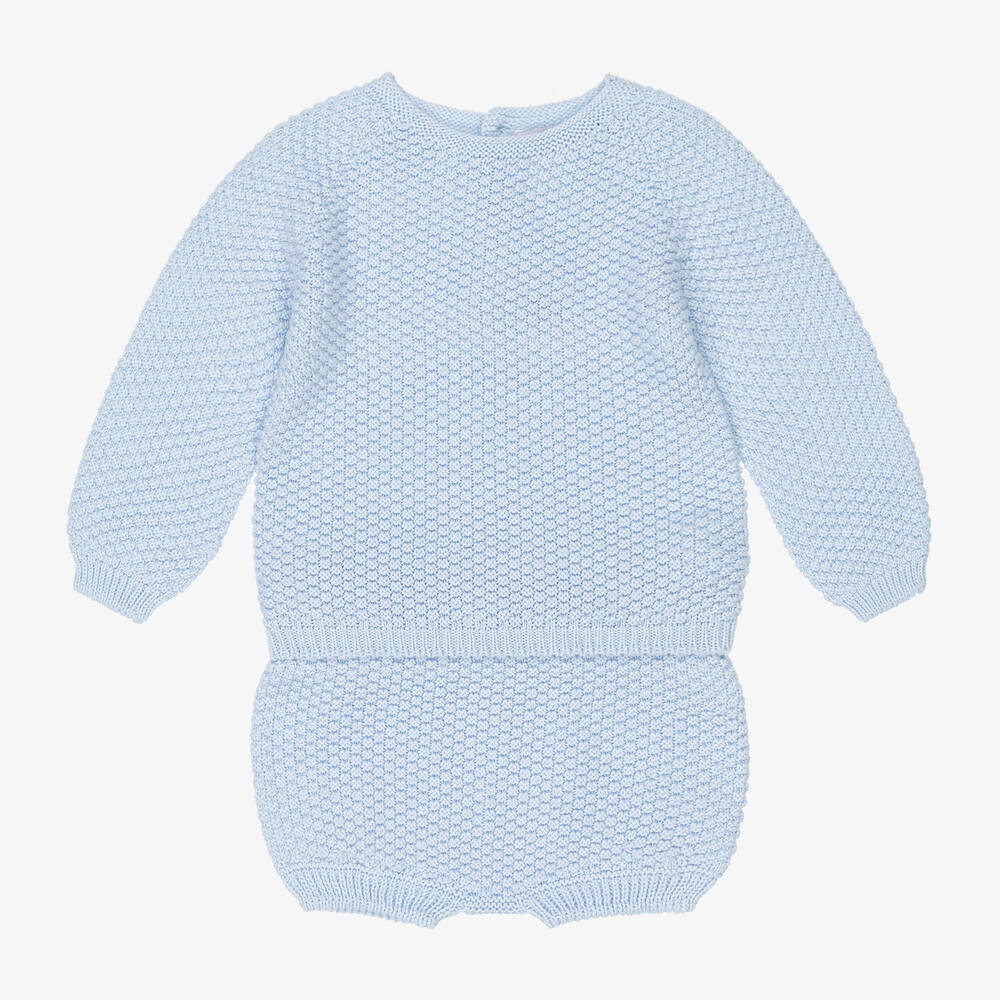 Babidu - Boys Blue Cotton Knit Shorts Set | Childrensalon