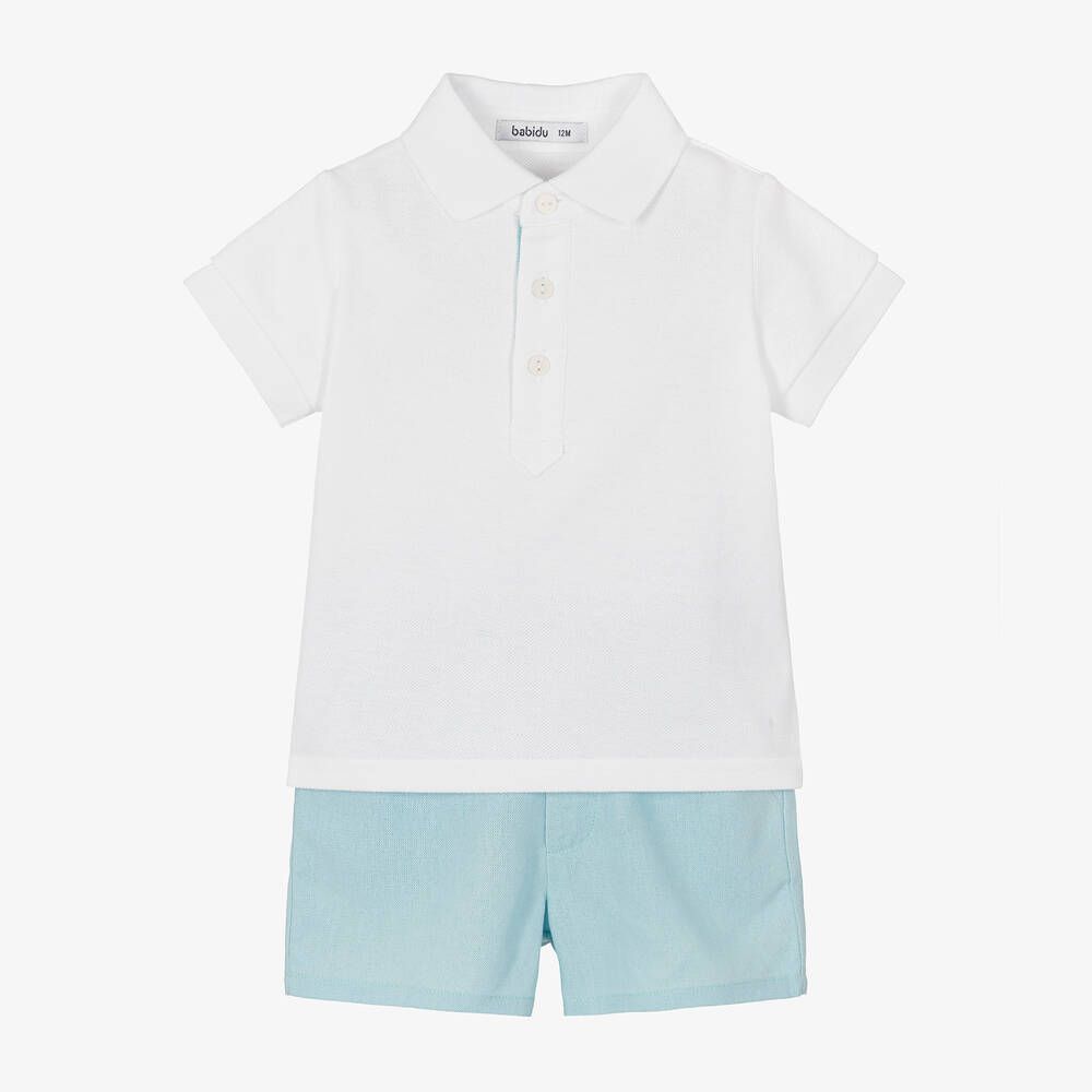 Babidu - Boys Blue Cotton & Linen Shorts Set | Childrensalon