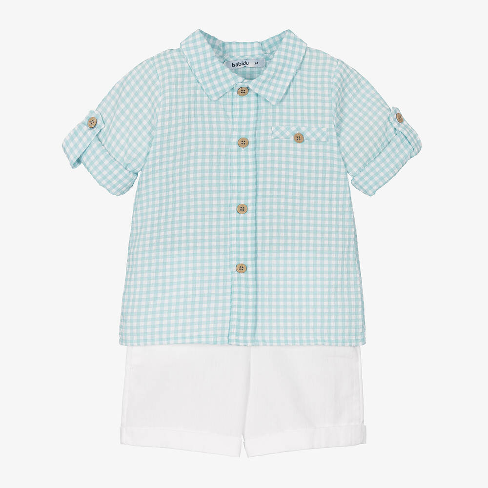 Babidu - طقم شورت وقميص قطن لون أزرق للأولاد | Childrensalon
