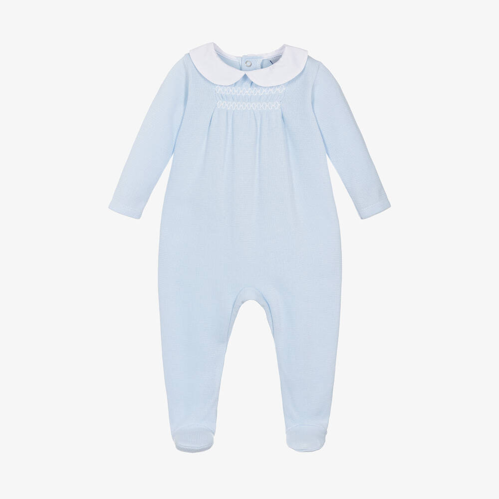 Babidu - Boys Blue Knitted Babygrow | Childrensalon