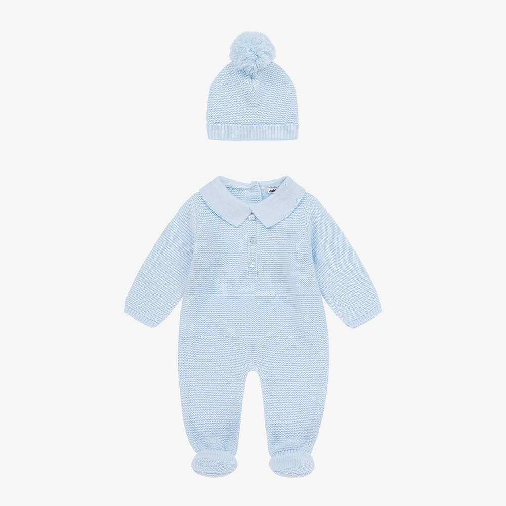 Babidu - Boys Blue Knitted Babysuit Set | Childrensalon