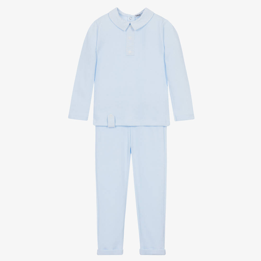 Babidu - Boys Blue Knitted Trouser Set | Childrensalon