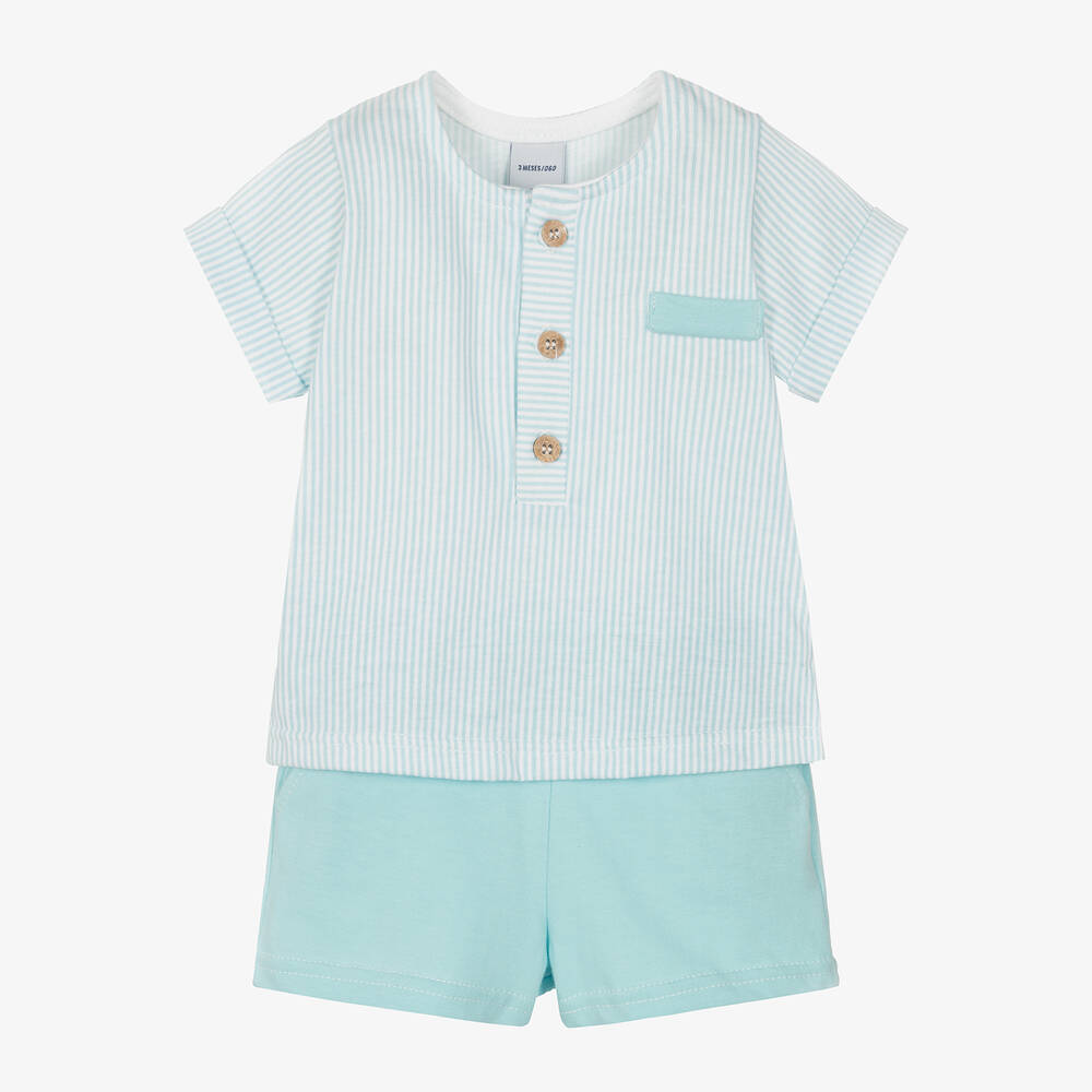 Babidu - Boys Blue Striped Cotton Shorts Set | Childrensalon
