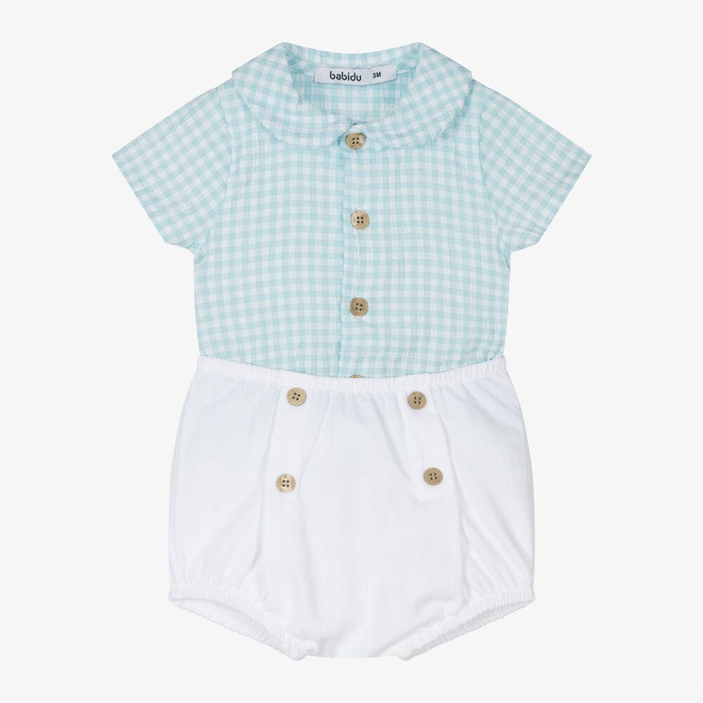 Babidu - Голубая рубашка и белые шорты из хлопка для мальчиков | Childrensalon