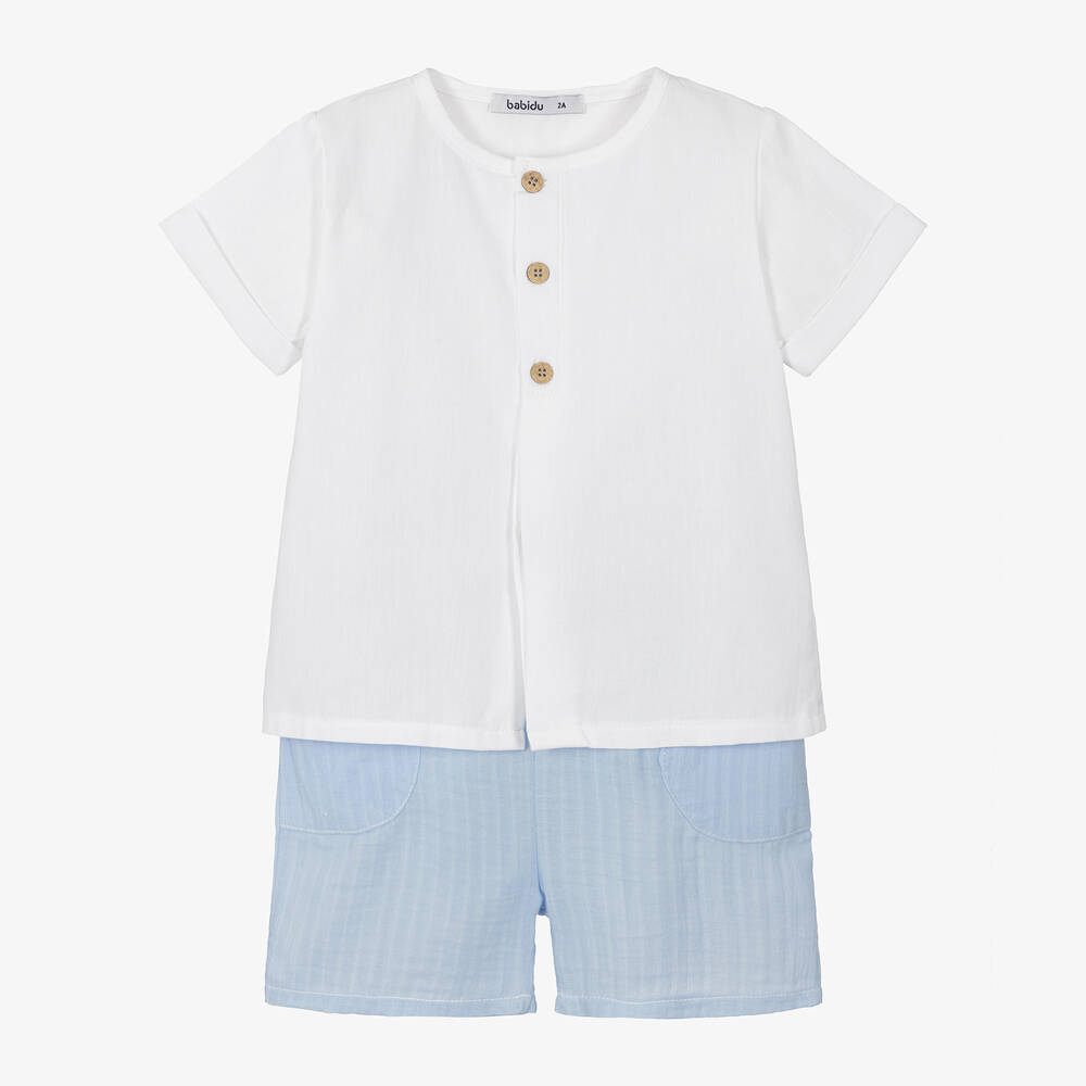 Babidu - Белая рубашка и голубые шорты из хлопка для мальчиков | Childrensalon