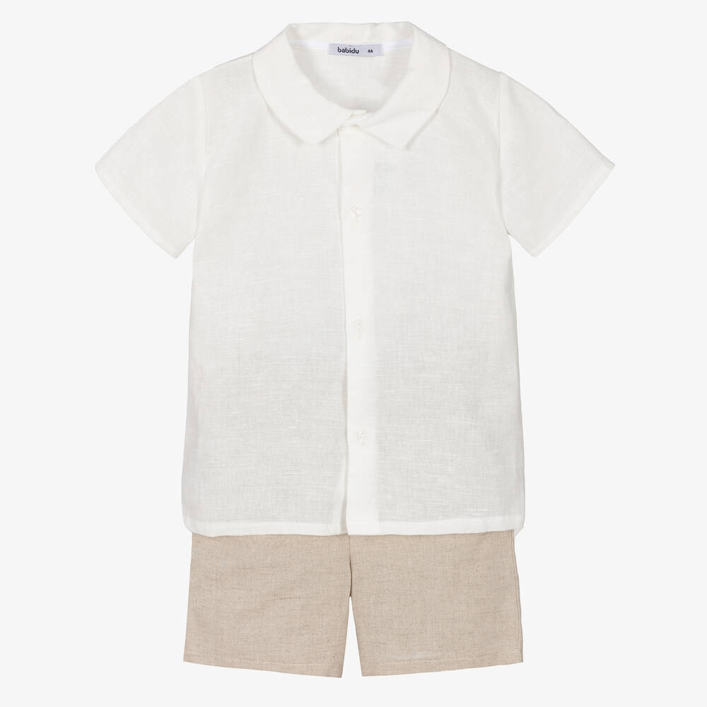 Babidu - Кремовая рубашка и бежевые шорты из хлопка для мальчиков | Childrensalon