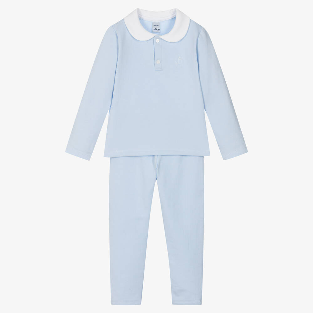 Babidu - Boys Light Blue Cotton Trouser Set | Childrensalon