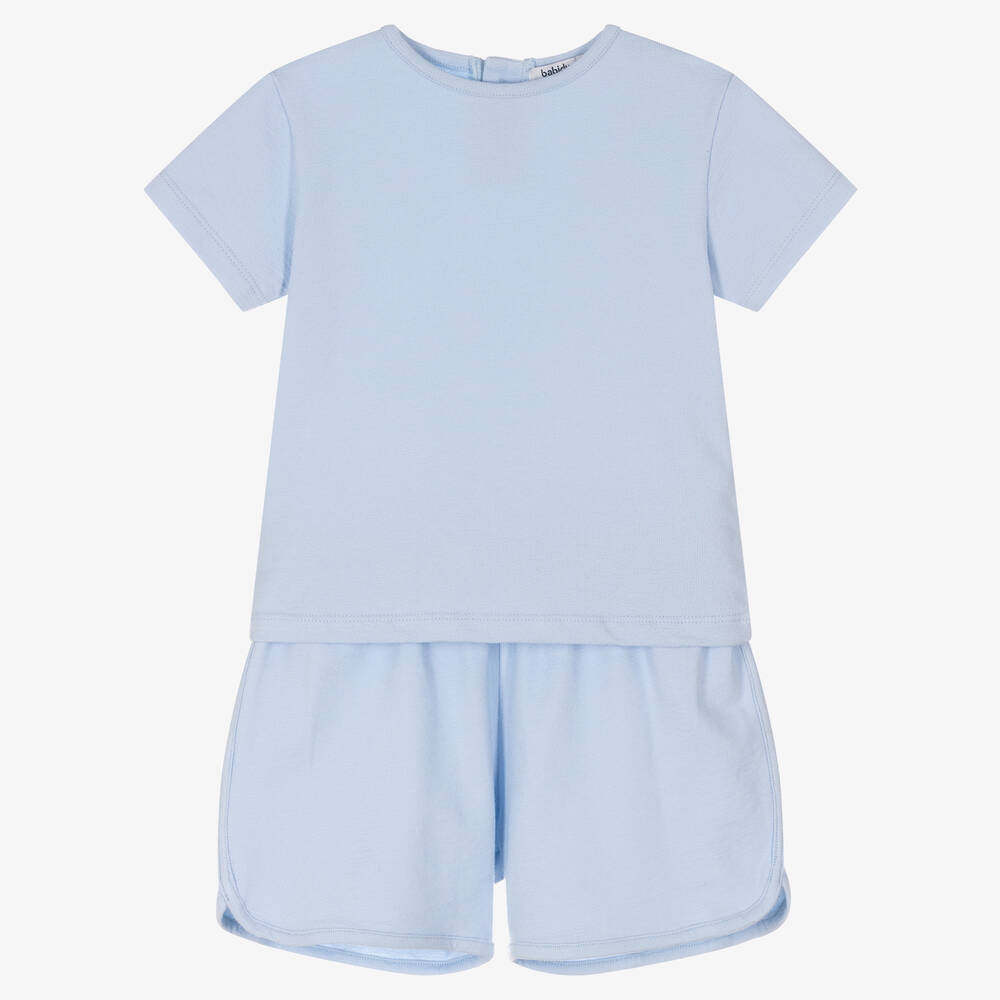 Babidu - Boys Pale Blue Cotton Shorts Set | Childrensalon