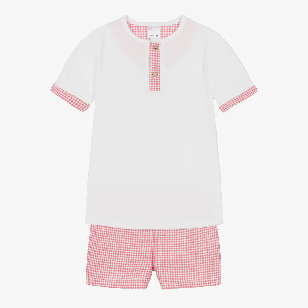 Babidu - Boys White & Red Cotton Short Pyjamas | Childrensalon