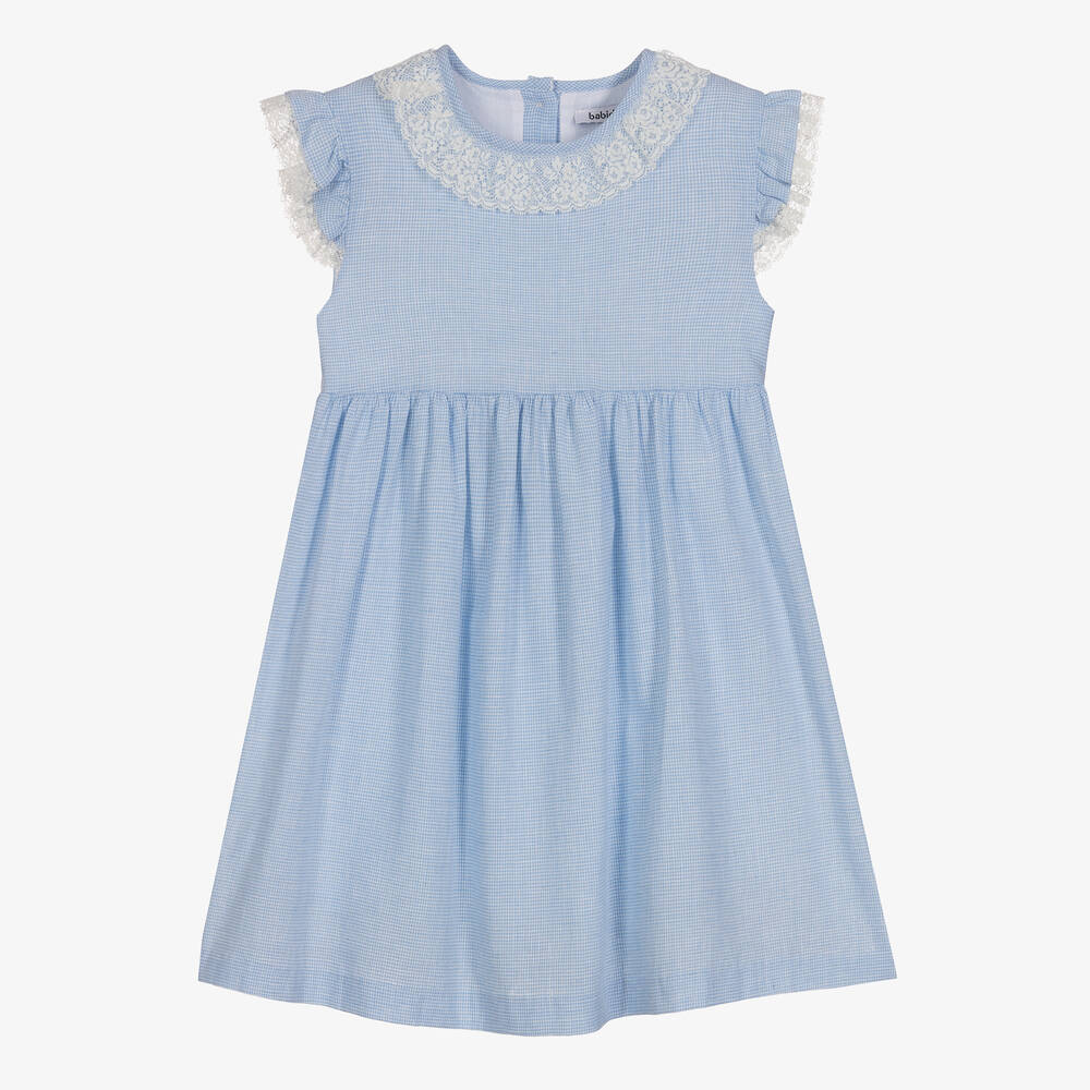 Babidu Kids' Girls Blue Check Cotton Dress