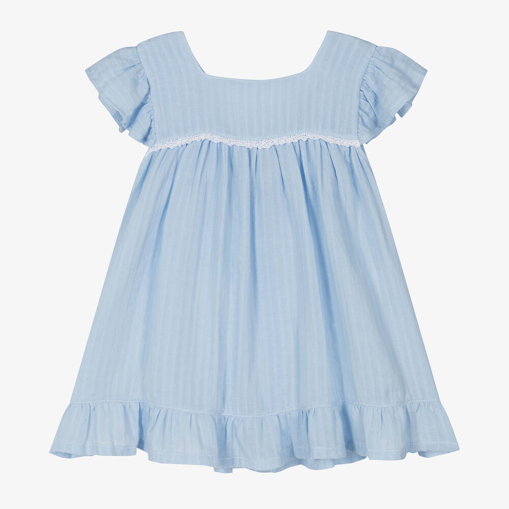 Babidu - Girls Blue Cotton Dress | Childrensalon