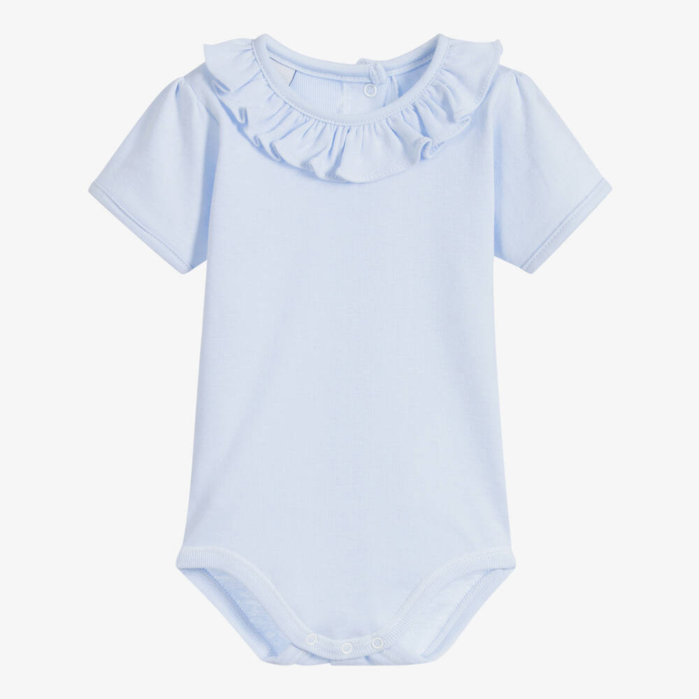 Babidu - Girls Blue Cotton Jersey Bodysuit | Childrensalon
