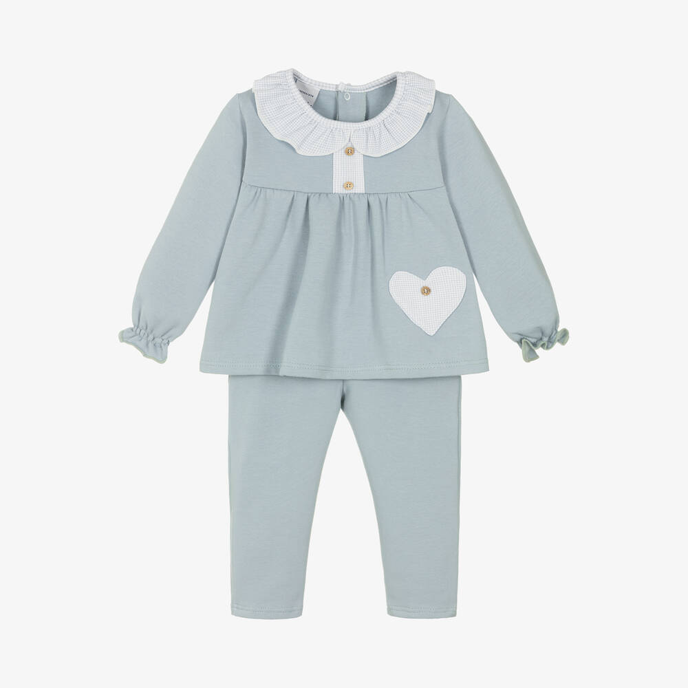 Babidu - Girls Blue Cotton Trouser Set | Childrensalon