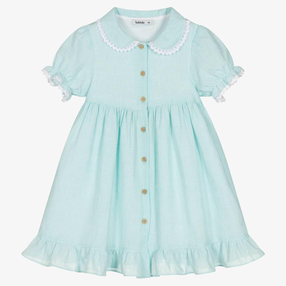 Babidu Babies' Girls Blue Gingham Cotton Dress