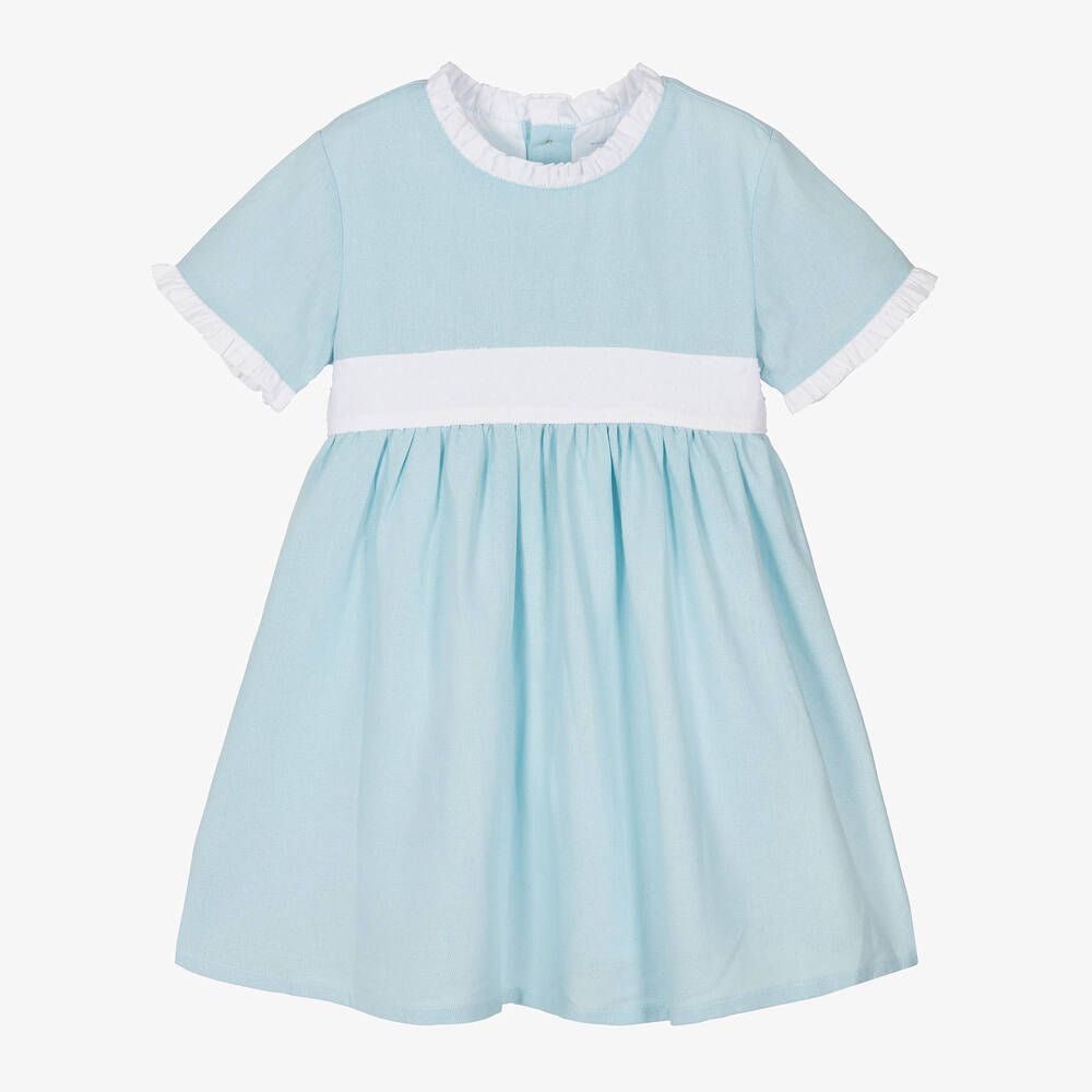Babidu - Girls Blue Viscose & Linen Dress | Childrensalon