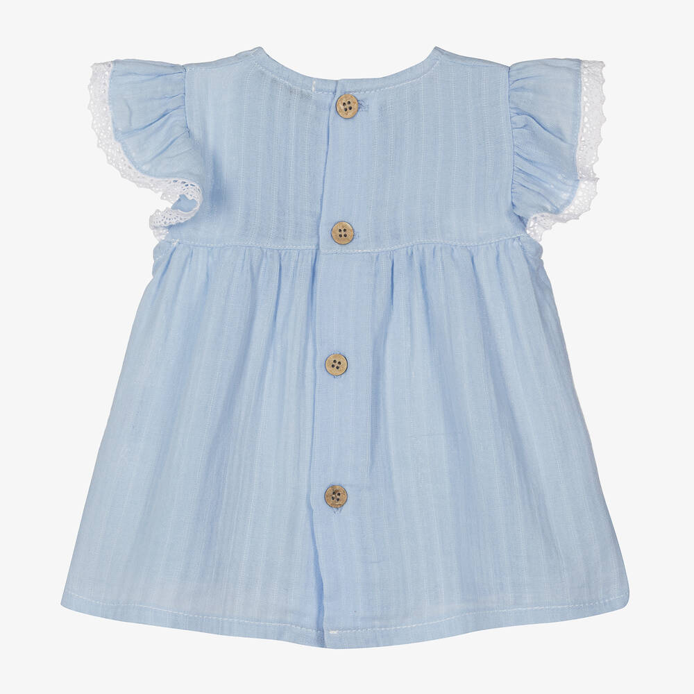 Babidu - Girls Cornflower Blue Cotton Dress | Childrensalon