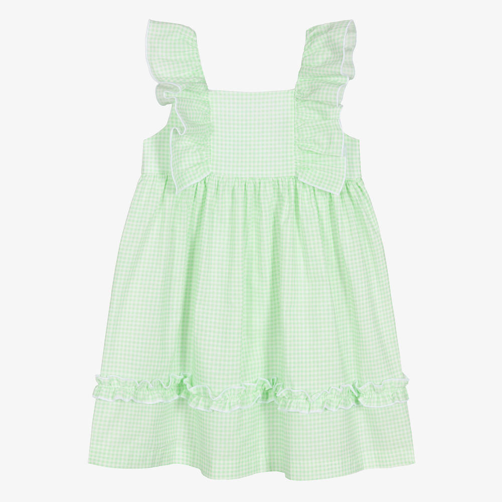 Babidu Babies' Girls Green Cotton Gingham Dress