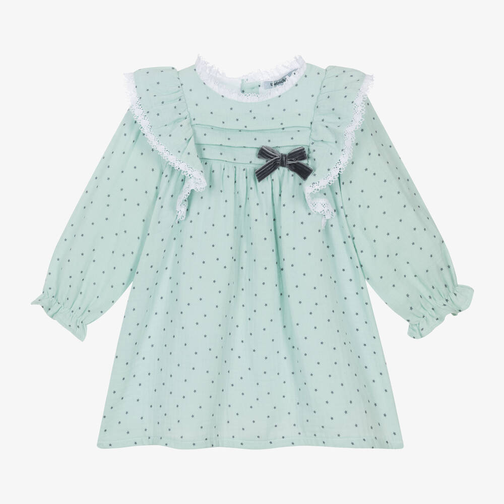 Babidu - Girls Green Cotton Star Print Dress | Childrensalon
