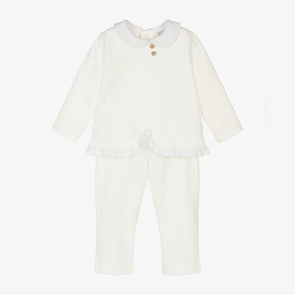 Babidu - Girls Ivory Cotton Trouser Set | Childrensalon