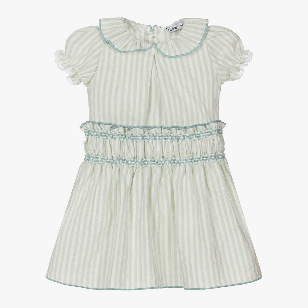 Babidu - Girls Mint Green Striped Cotton Skirt Set | Childrensalon