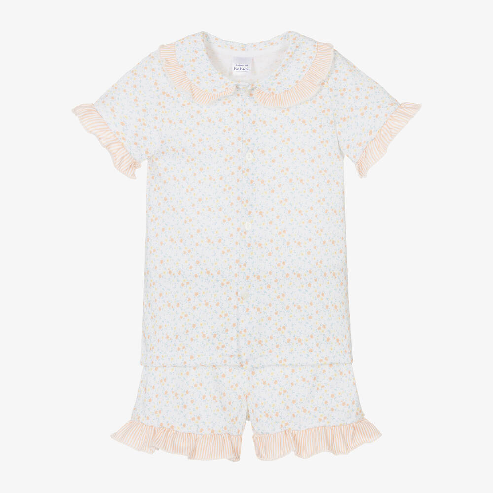 Babidu - Girls Orange Floral Cotton Short Pyjamas  | Childrensalon