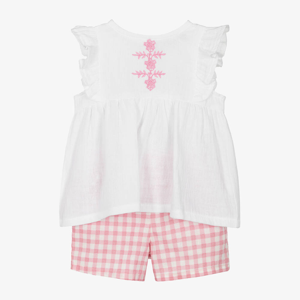 Babidu - Girls Pink Check Cotton Shorts Set | Childrensalon