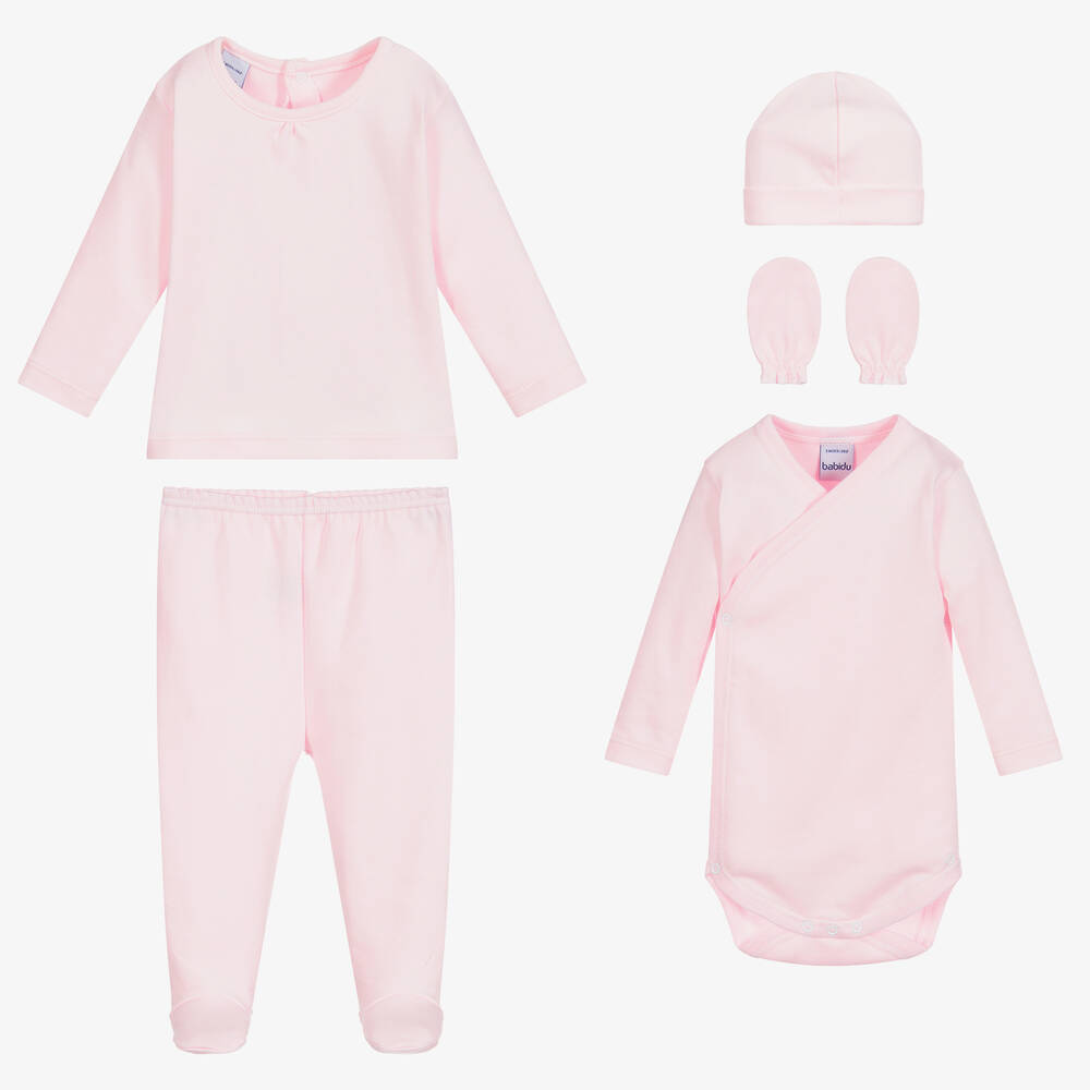Babidu - Girls Pink Cotton Babysuit Set | Childrensalon