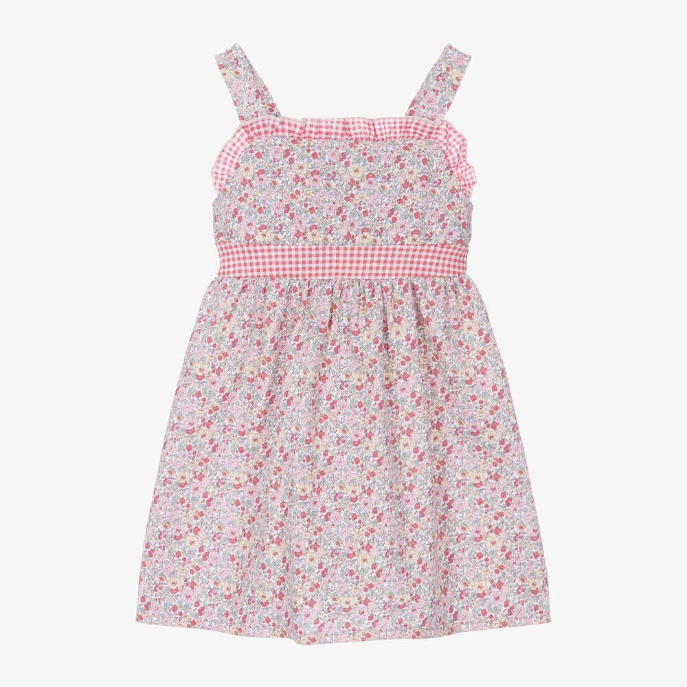 Babidu - Girls Pink Cotton Floral Dress | Childrensalon