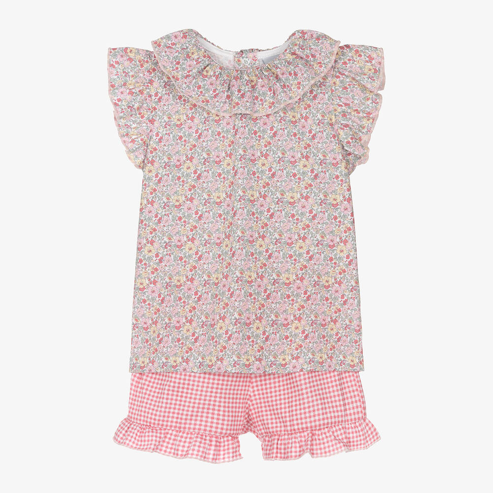 Babidu - Girls Pink Cotton Floral Short Pyjamas | Childrensalon