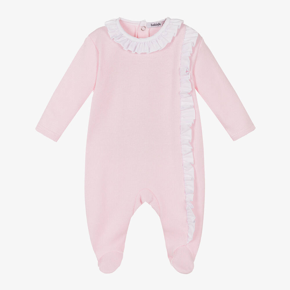 Babidu - Girls Pink Cotton Jersey Knit Babygrow | Childrensalon