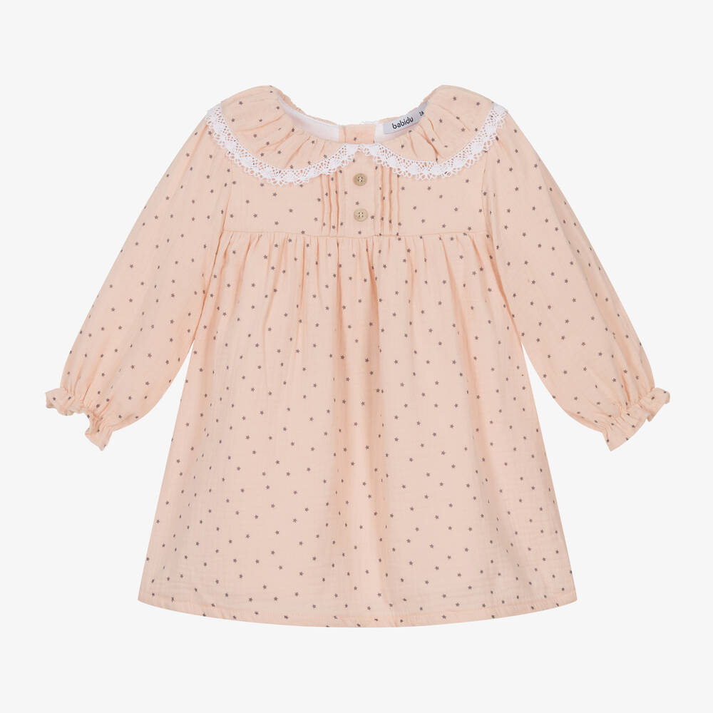 Babidu - Girls Pink Cotton Star Print Dress | Childrensalon
