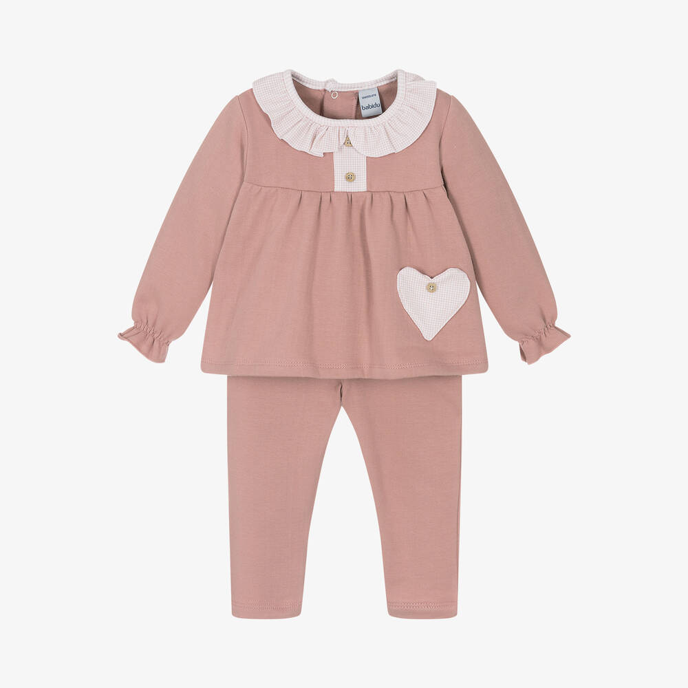 Babidu - Girls Pink Cotton Trouser Set | Childrensalon