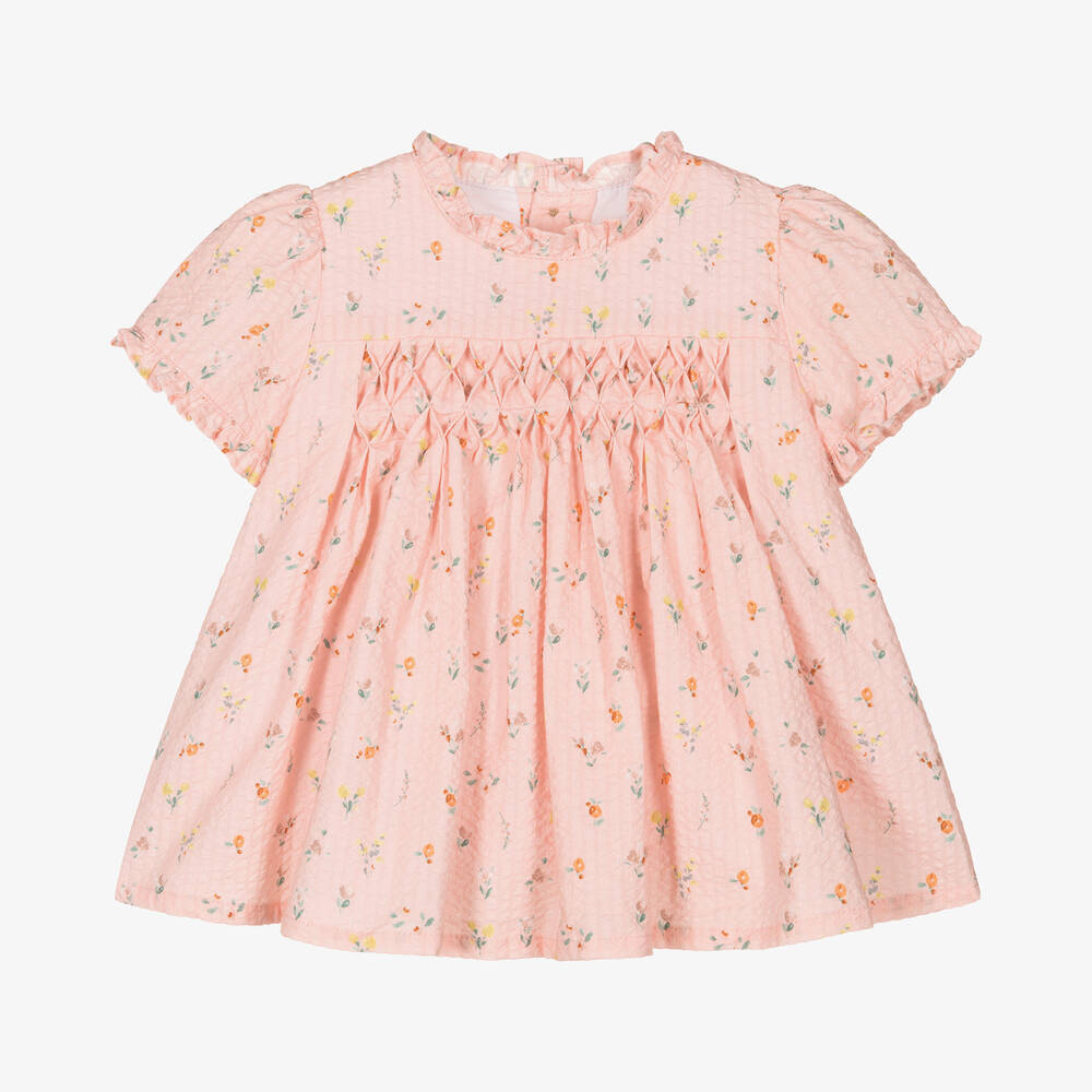 Babidu - Girls Pink Floral Cotton Dress | Childrensalon