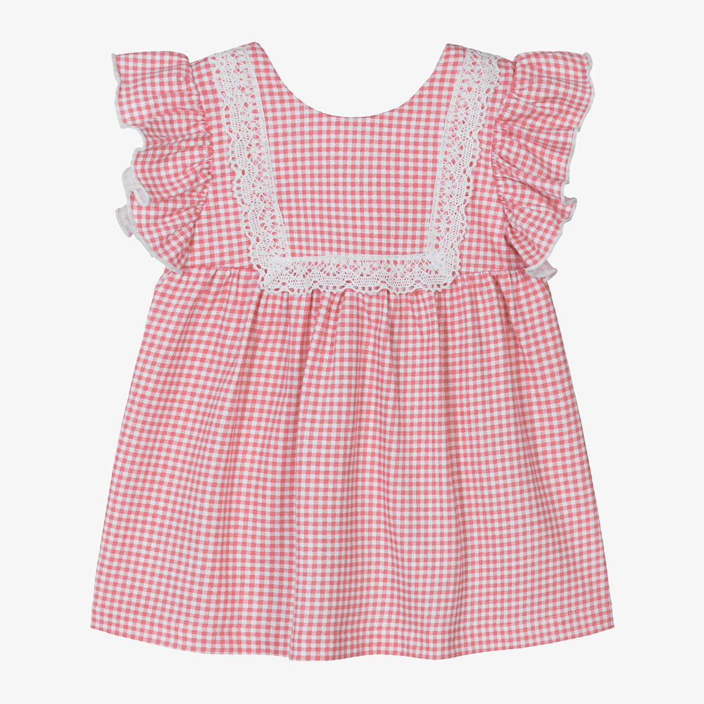 Babidu - Girls Pink Gingham Cotton Dress | Childrensalon