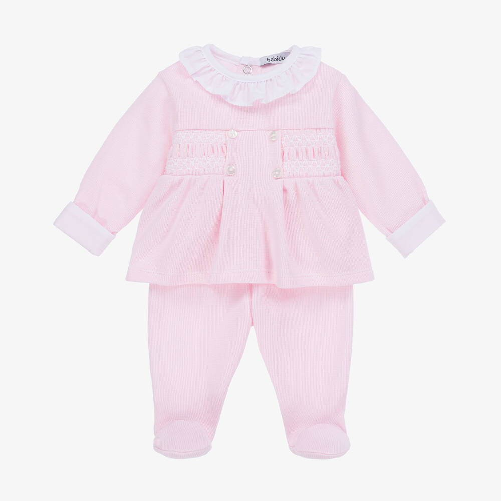 Babidu - Girls Pink Jersey Knit 2 Piece Babygrow | Childrensalon