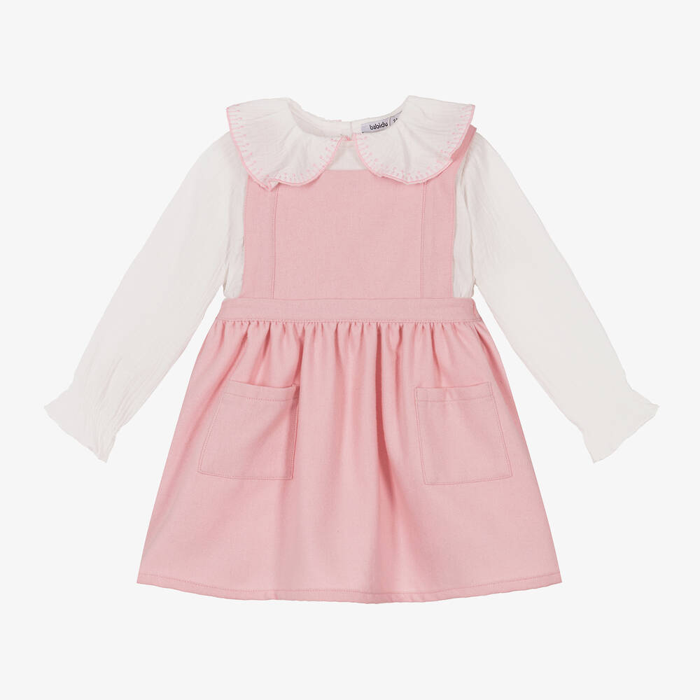 Babidu - Girls Pink Pinafore Dress Set | Childrensalon