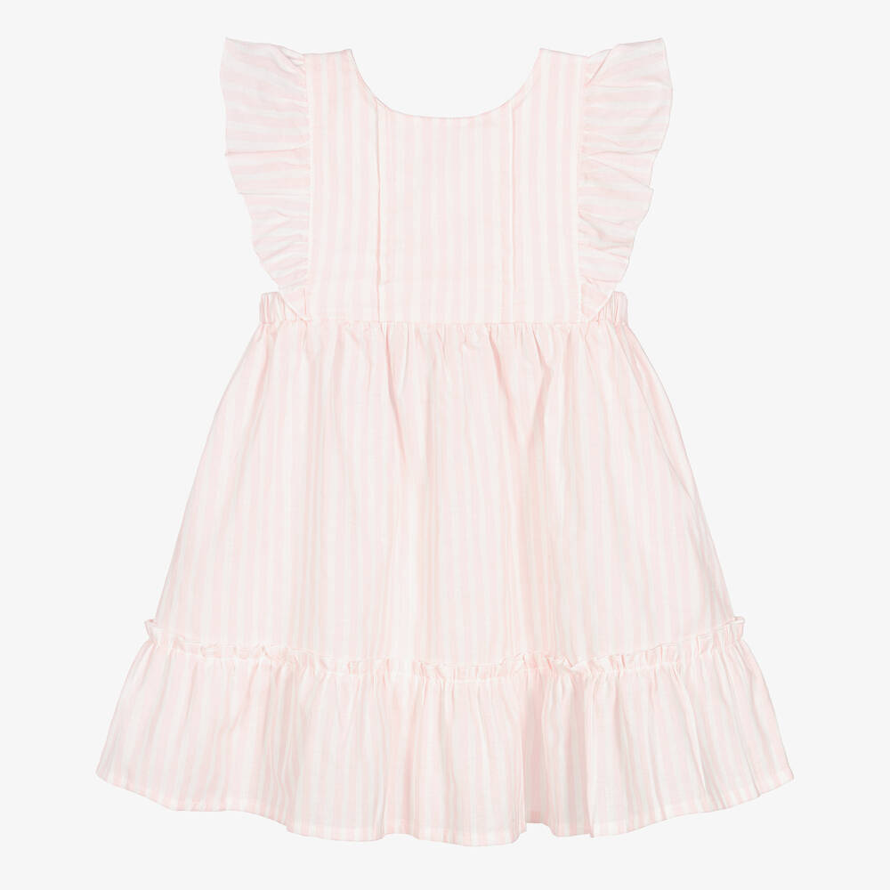 Babidu Babies' Girls Pink Striped Cotton Dress