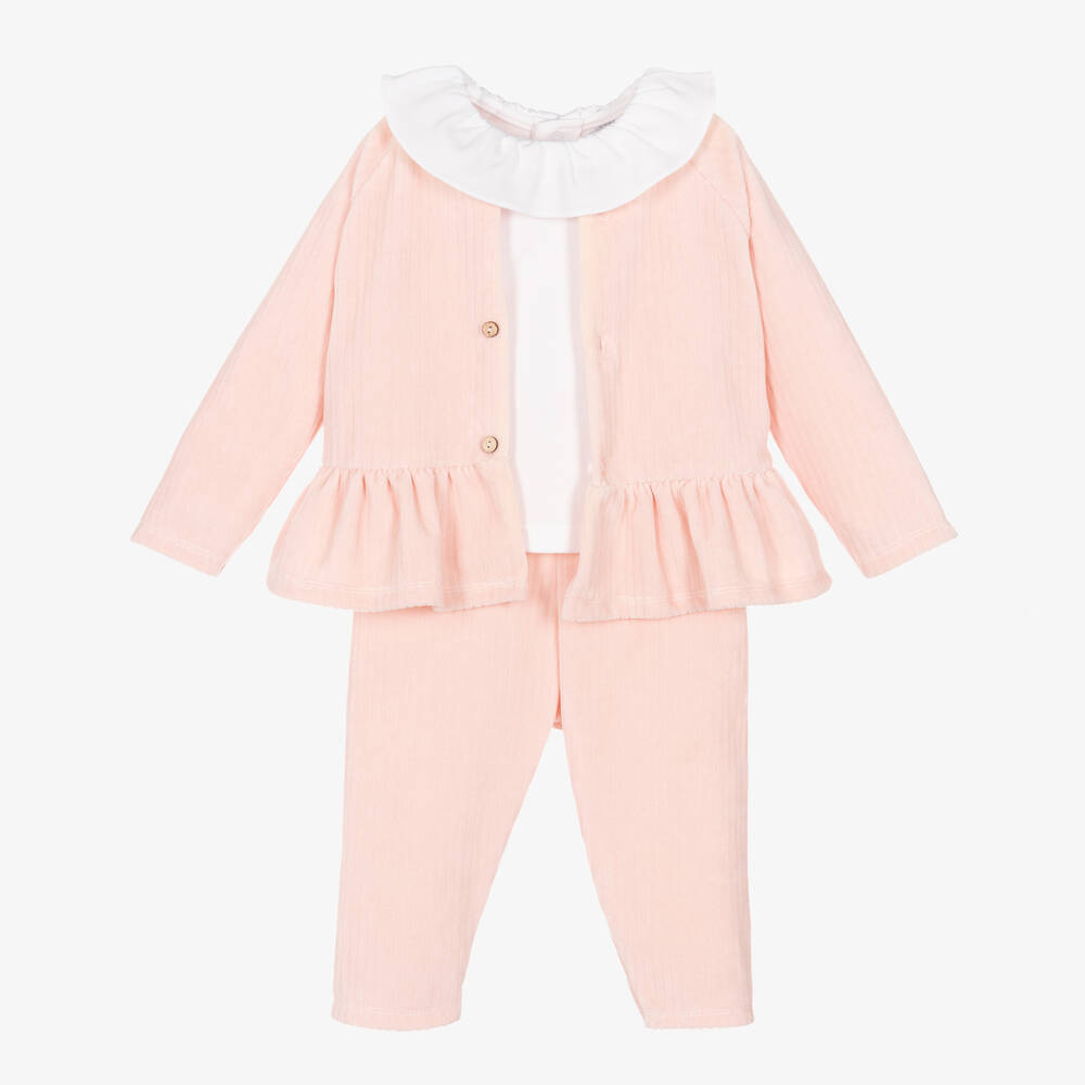 Babidu - Girls Pink Velour Trouser Set | Childrensalon