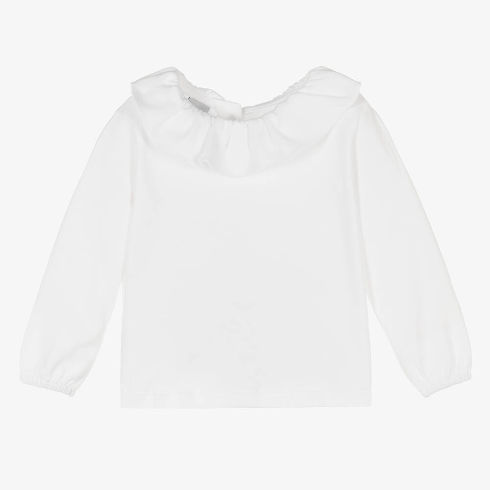 Babidu - Girls White Cotton Jersey Top | Childrensalon