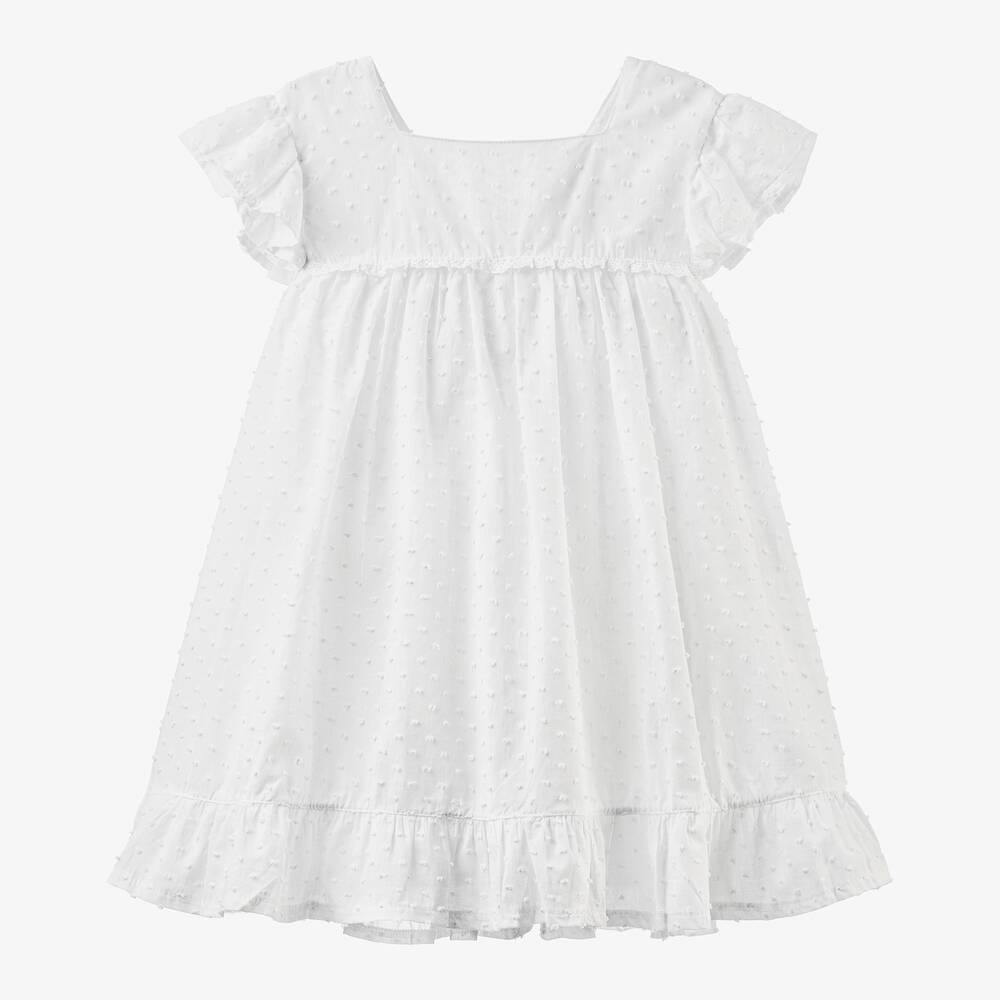 Babidu - Girls White Cotton Plumeti Dress | Childrensalon