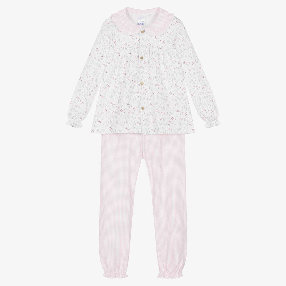 Babidu - Girls White & Pink Cotton Pyjamas | Childrensalon