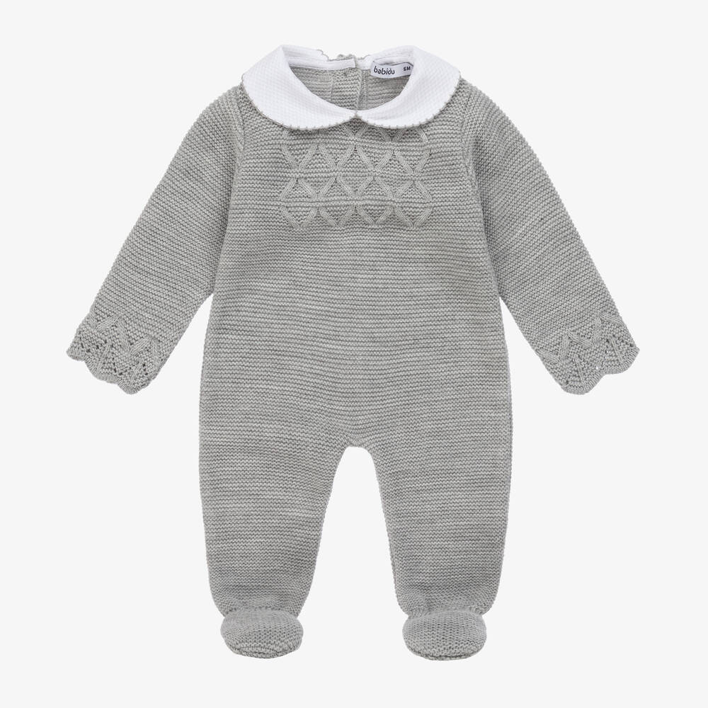 Babidu - Grey Knitted Babygrow | Childrensalon