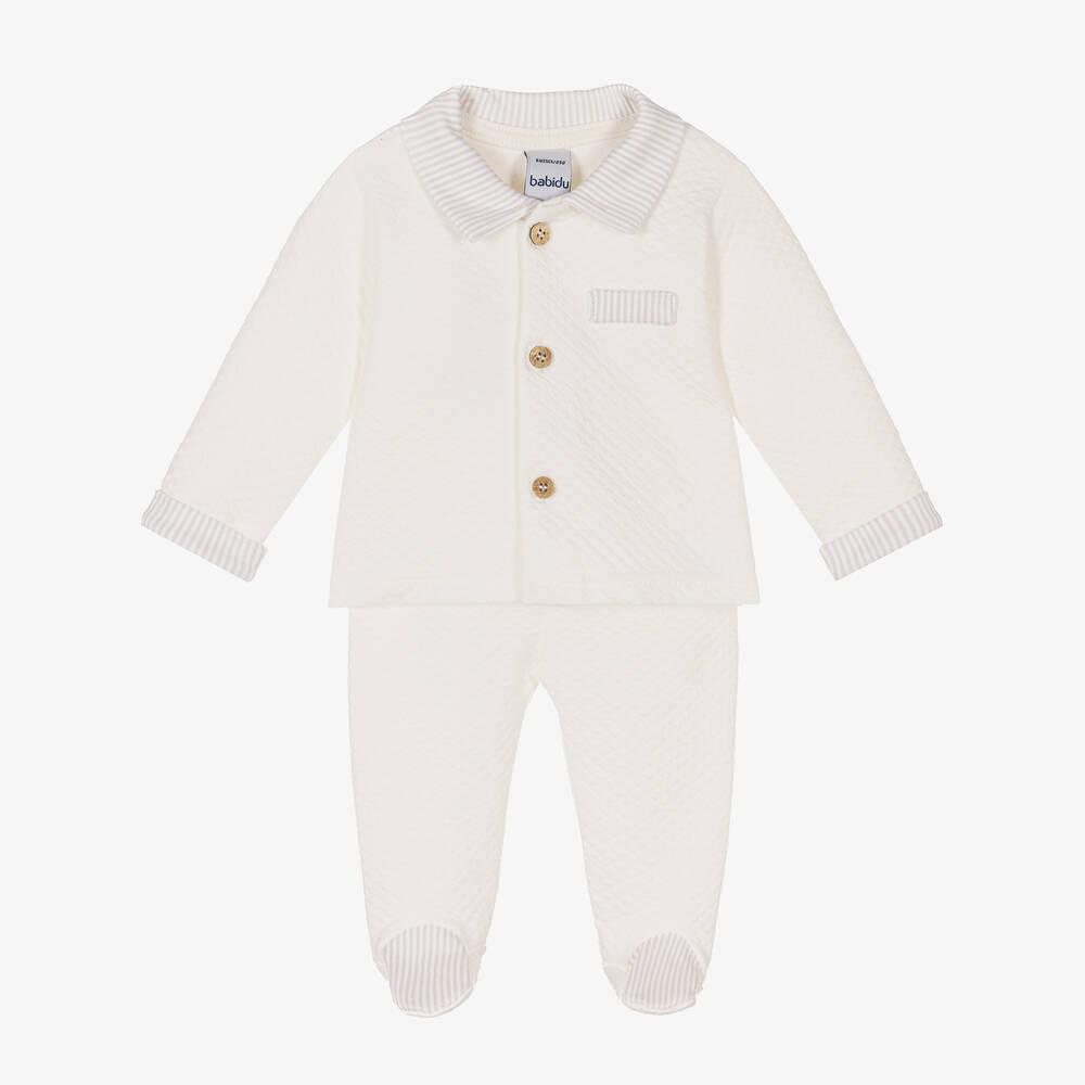 Babidu - Ivory Cotton 2 Piece Babygrow | Childrensalon