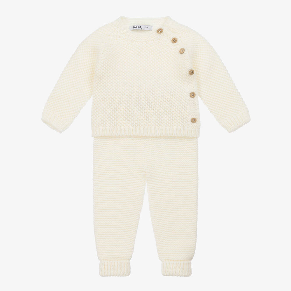 Babidu - Ivory Knitted Trouser Set | Childrensalon