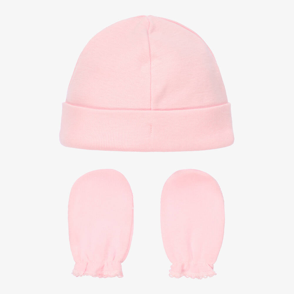 Babidu - Pink Cotton Hat & Mittens Set | Childrensalon