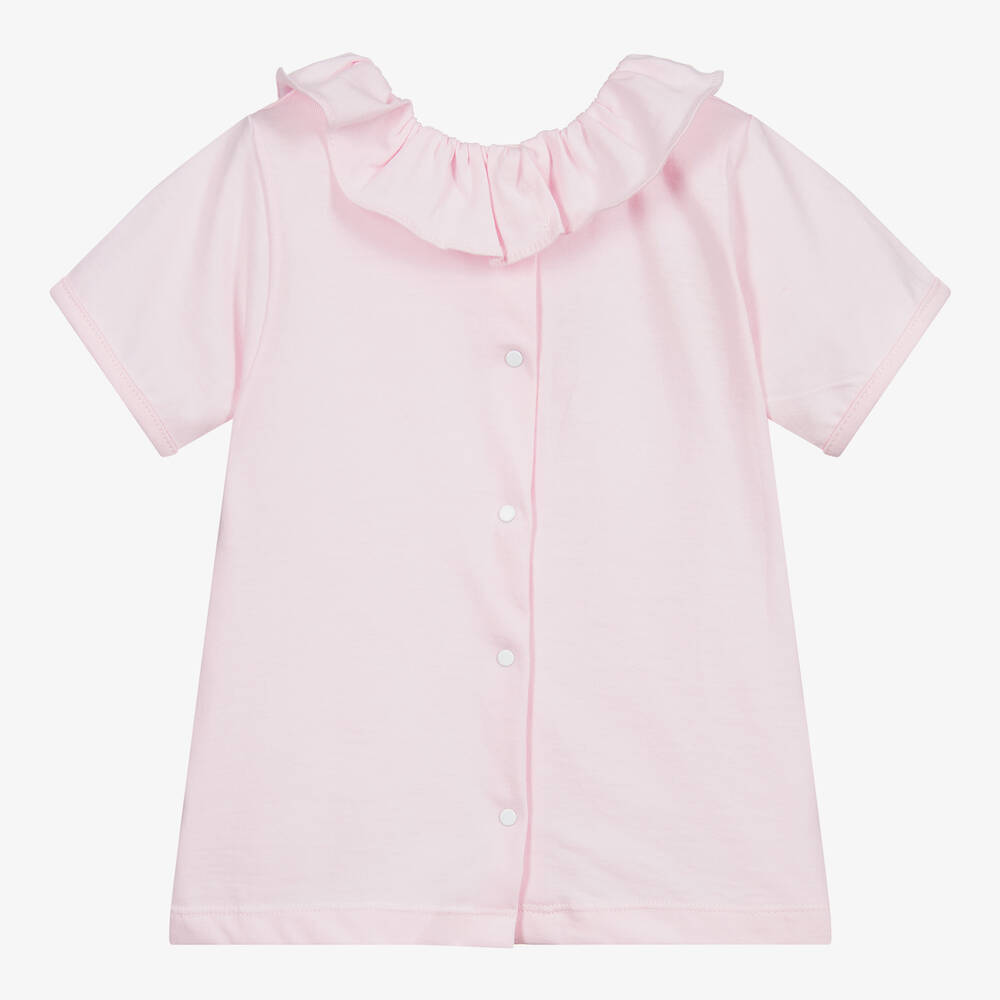 Babidu - Pink Ruffle Collar T-Shirt | Childrensalon